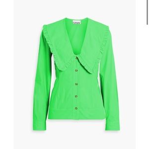 Ganni Ruffled Cotton-Poplin Blouse